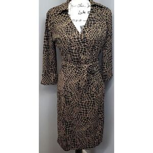 CONTEXT Wrap Dress Women's Small Black Snake Print Stretch Long Sleeve Tie Waist